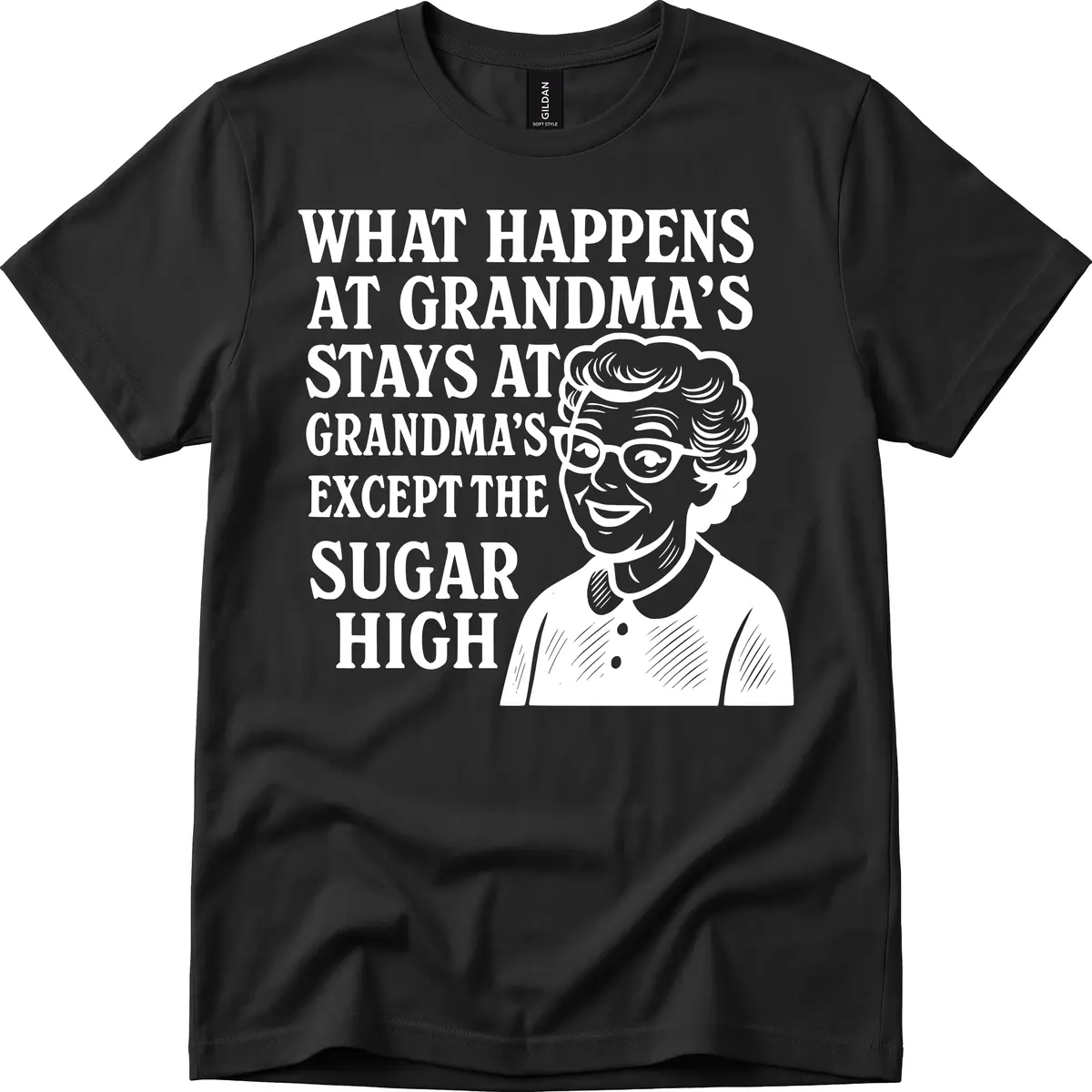 What Happens At Grandma's Sugar High T-Shirt in Black