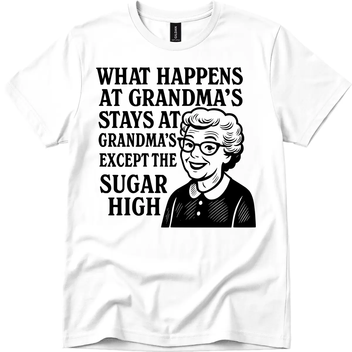 What Happens At Grandma's Sugar High T-Shirt in White