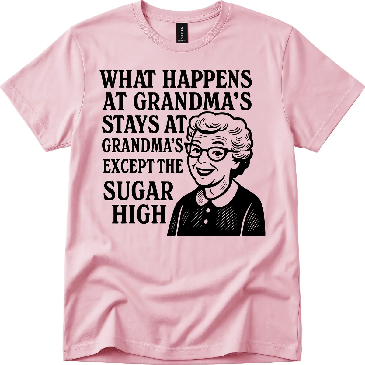 What Happens At Grandma's Sugar High T-Shirt in Light Pink