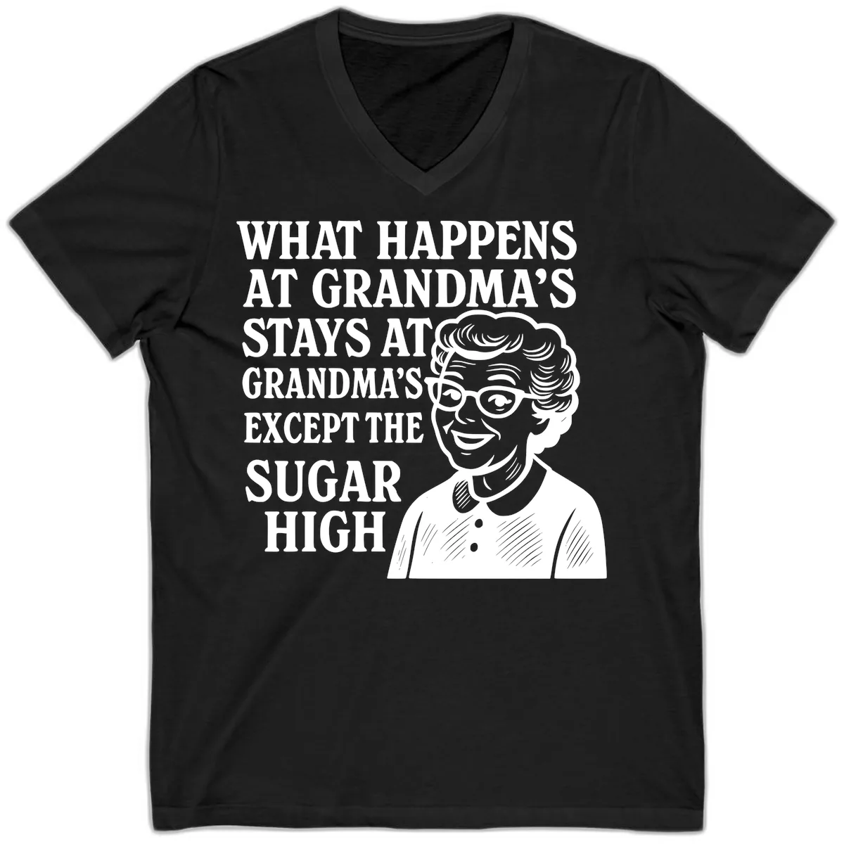 What Happens At Grandma's Sugar High V-Neck in Black