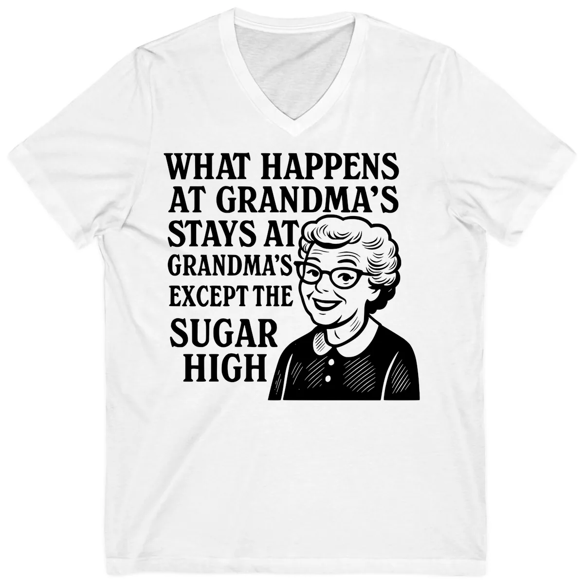 What Happens At Grandma's Sugar High V-Neck in White