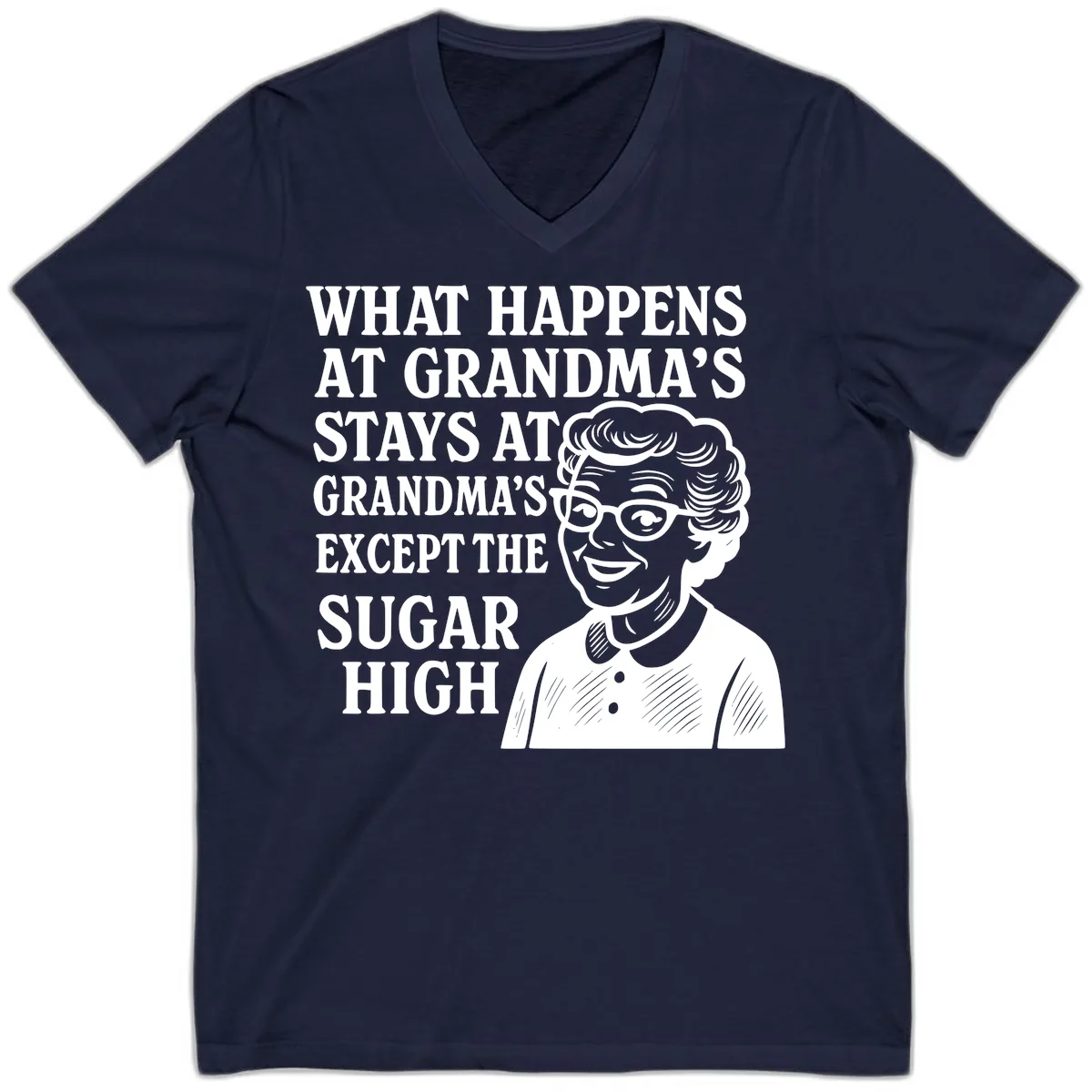 What Happens At Grandma's Sugar High V-Neck in Navy