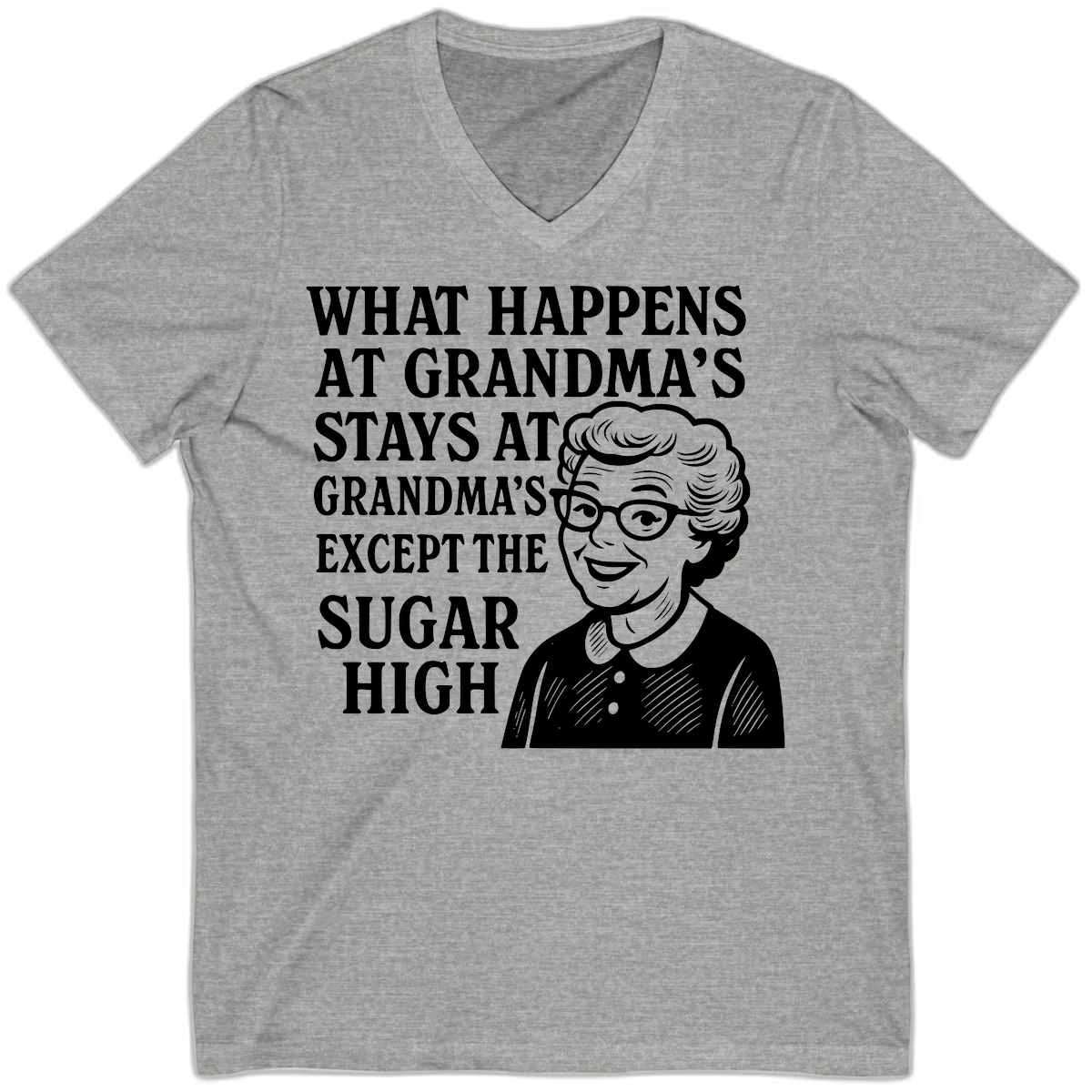 What Happens At Grandma's Sugar High V-Neck in Athletic Heather