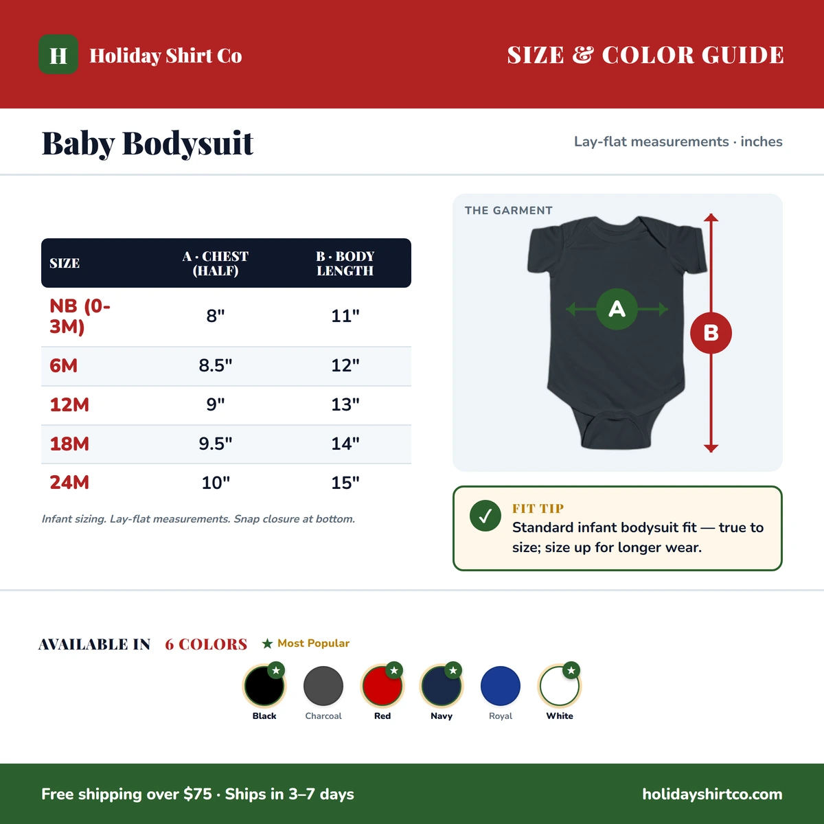 Baby Onesie size & color guide