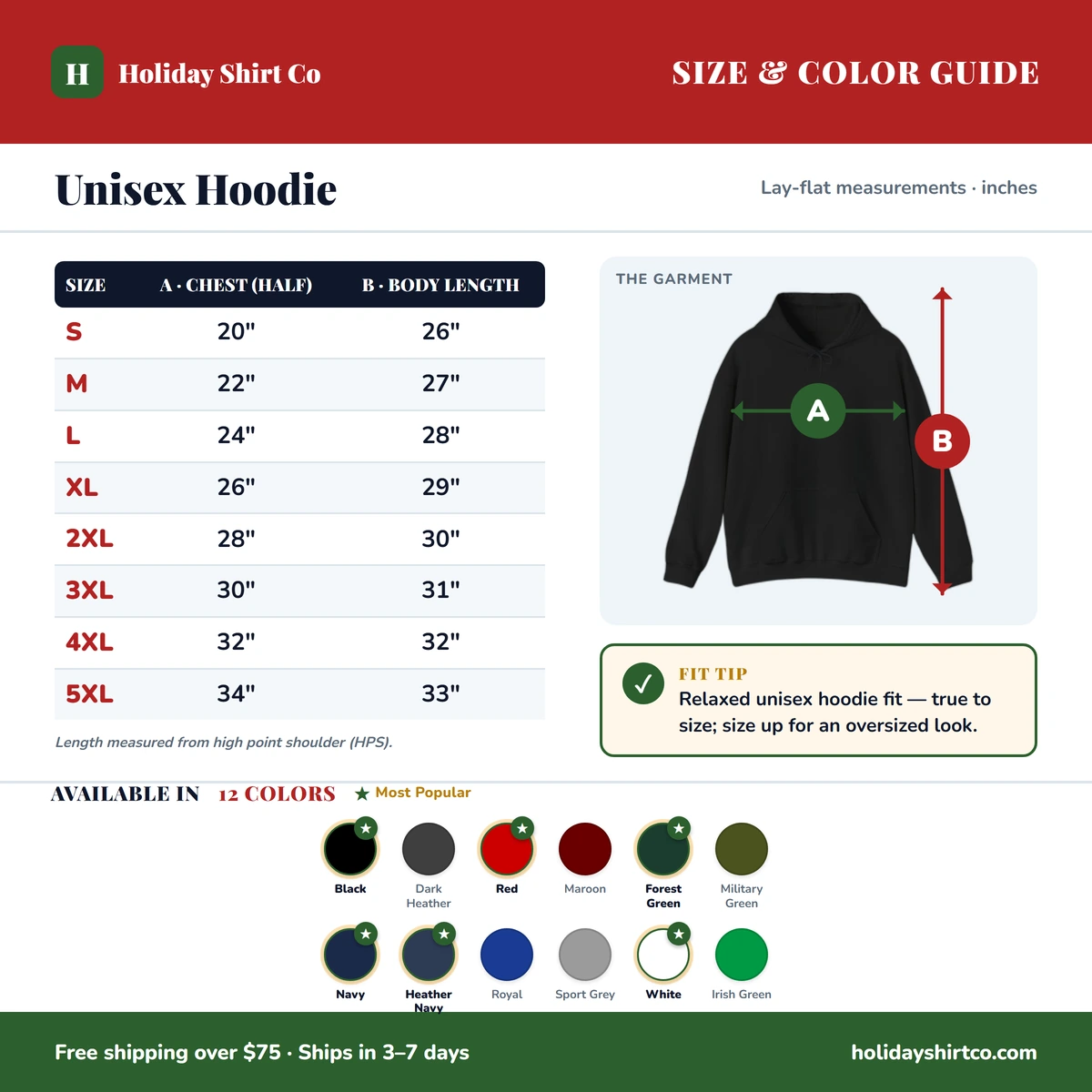 Hoodie size & color guide