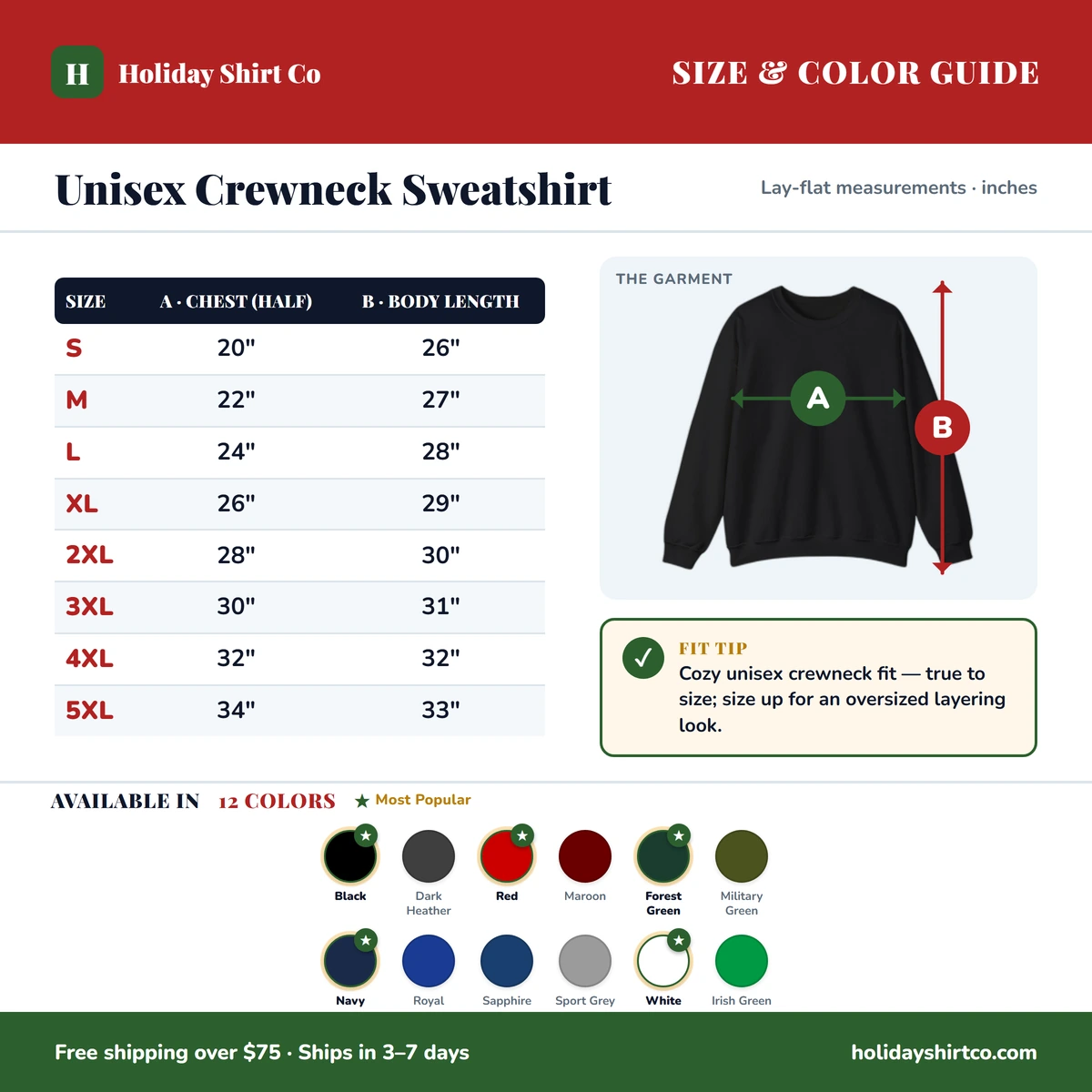 Sweatshirt size & color guide
