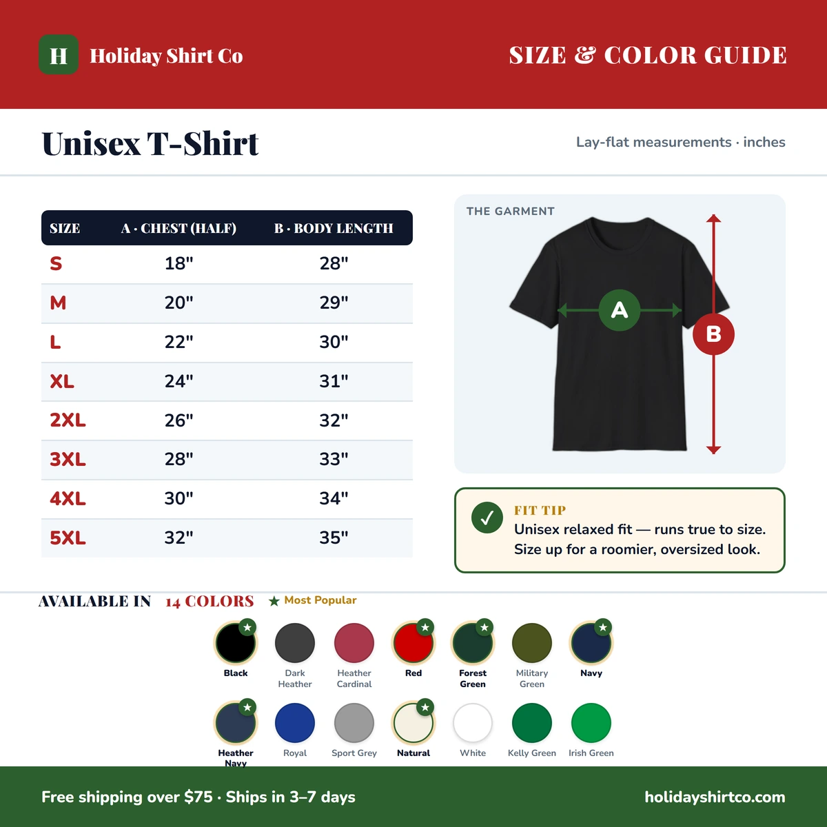 T-Shirt size & color guide