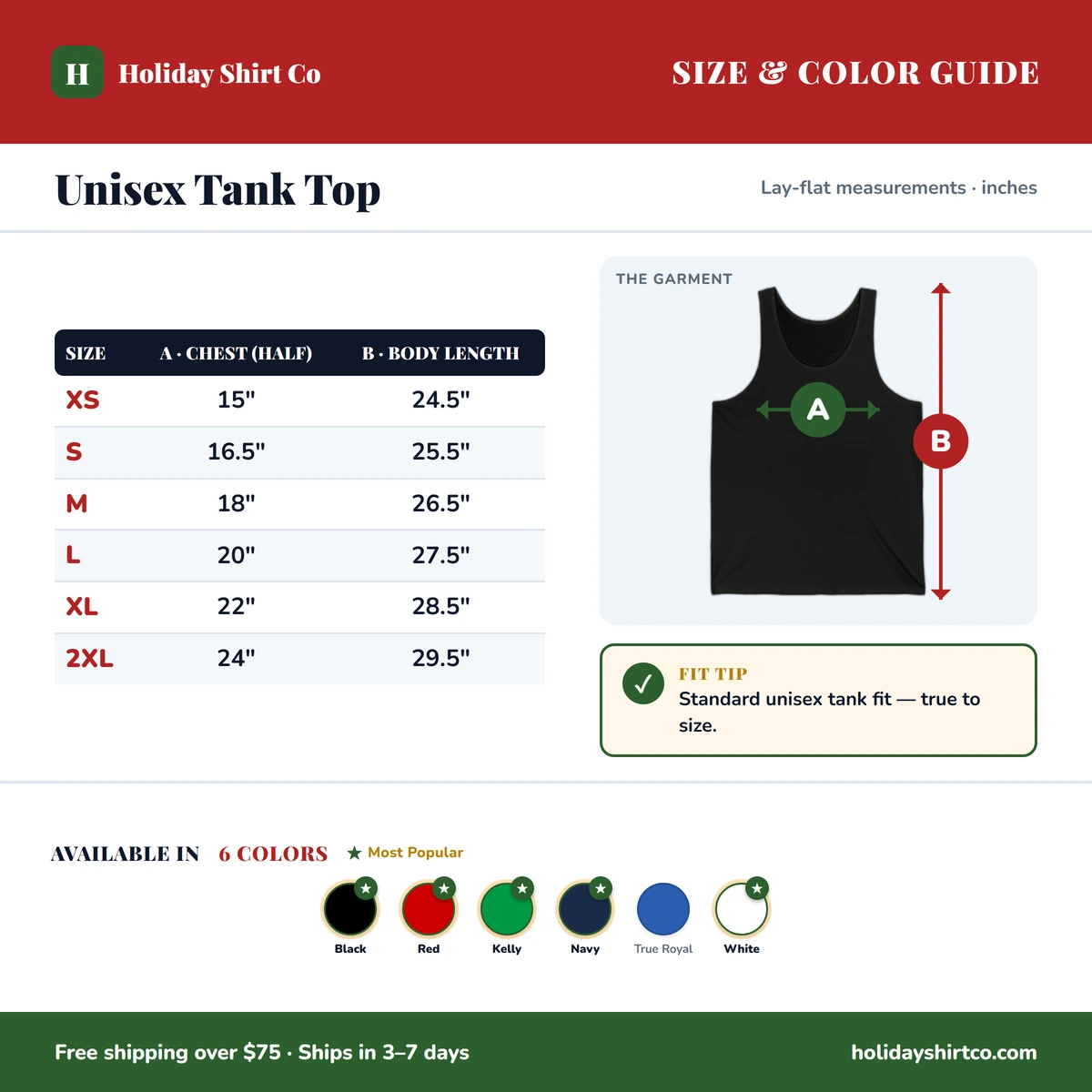 Tank size & color guide
