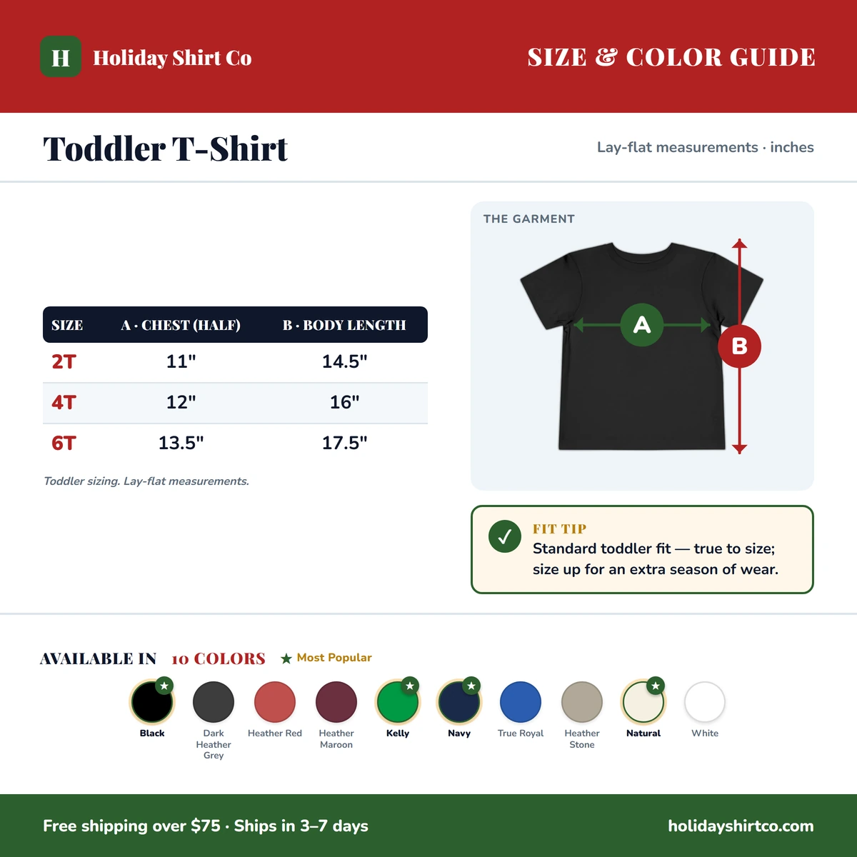 Toddler T-Shirt size & color guide