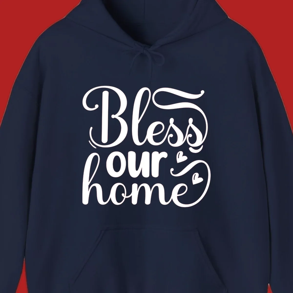 Bless our home script typography with hearts. White text on black and white backgrounds.