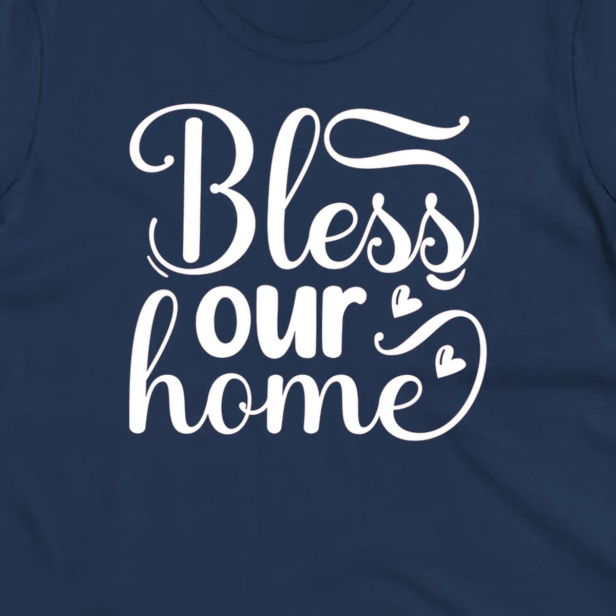Bless our home script typography with hearts. White text on black and white backgrounds.