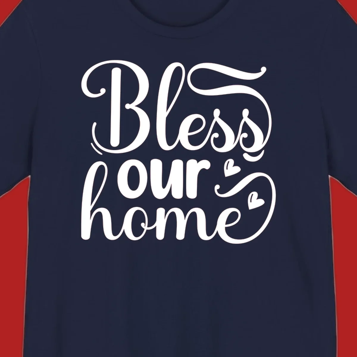 Bless our home script typography with hearts. White text on black and white backgrounds.
