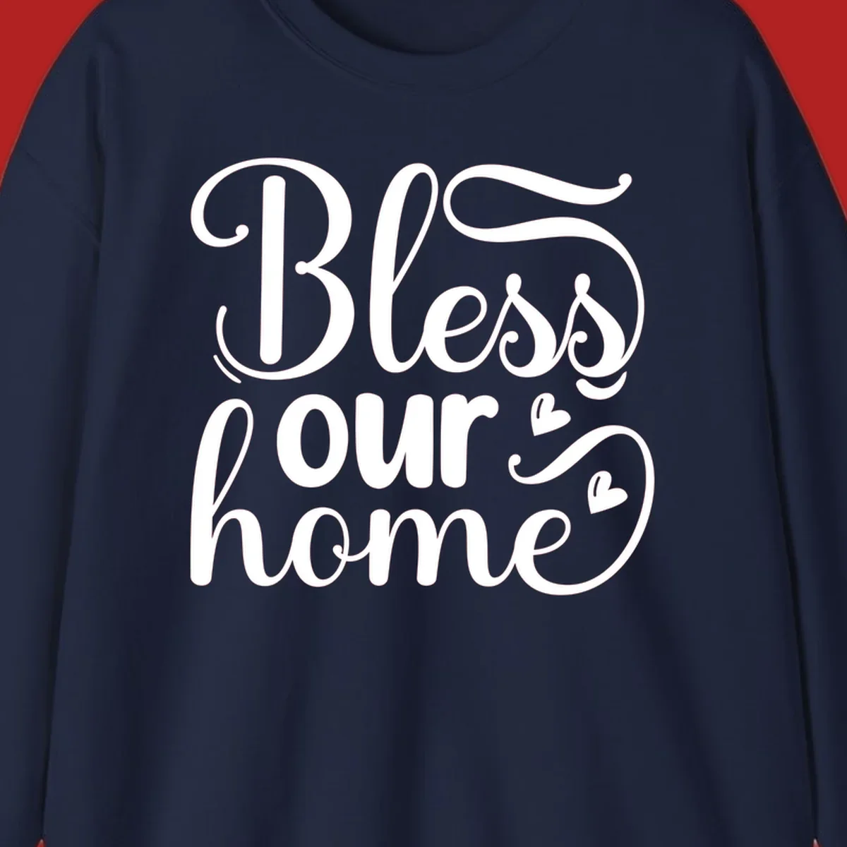 Bless our home script typography with hearts. White text on black and white backgrounds.
