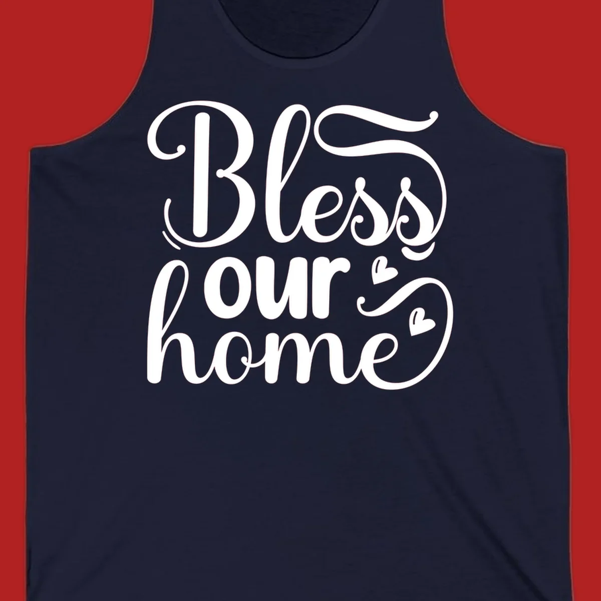 Bless our home script typography with hearts. White text on black and white backgrounds.