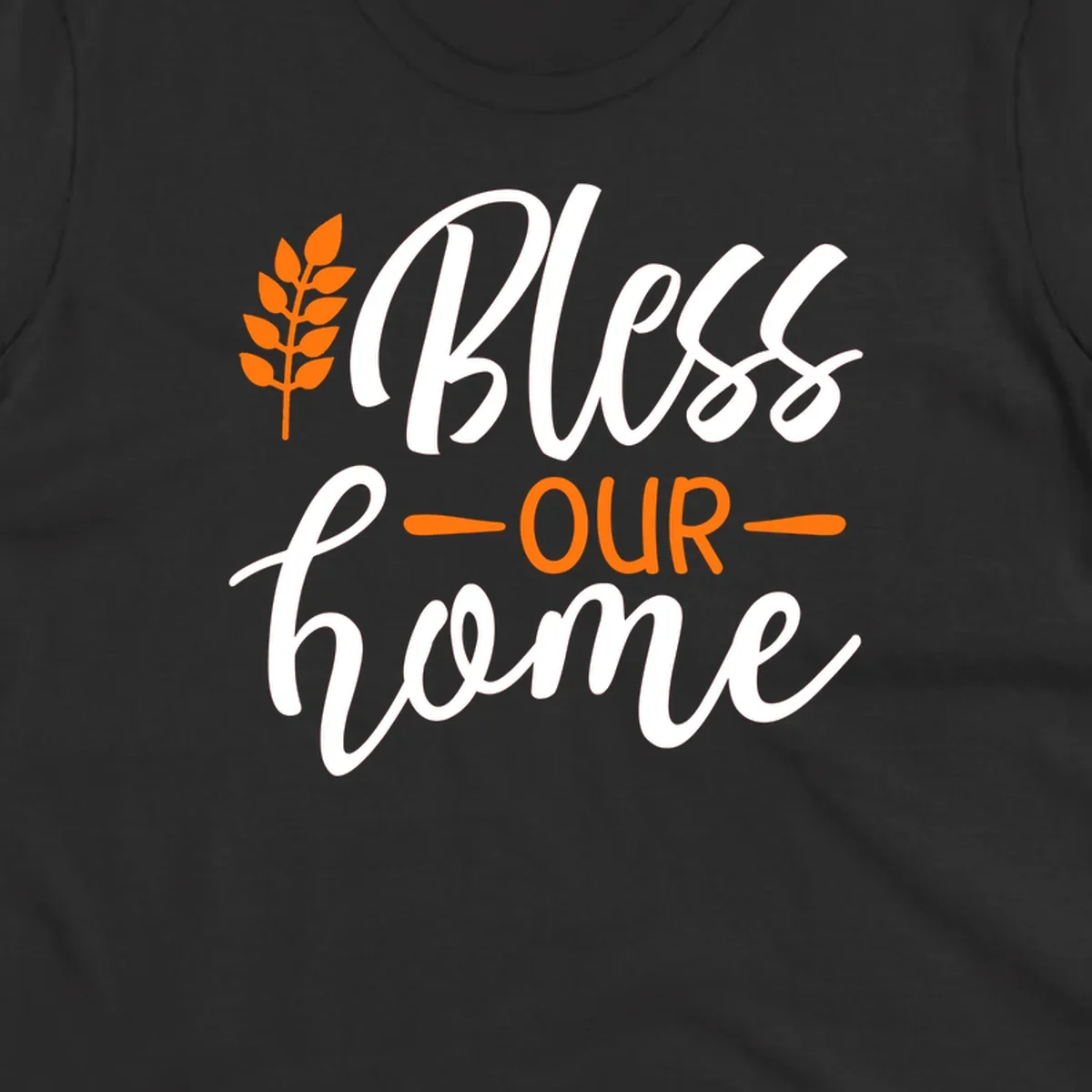 Bless our home autumn wheat design with orange wheat stalk and text.