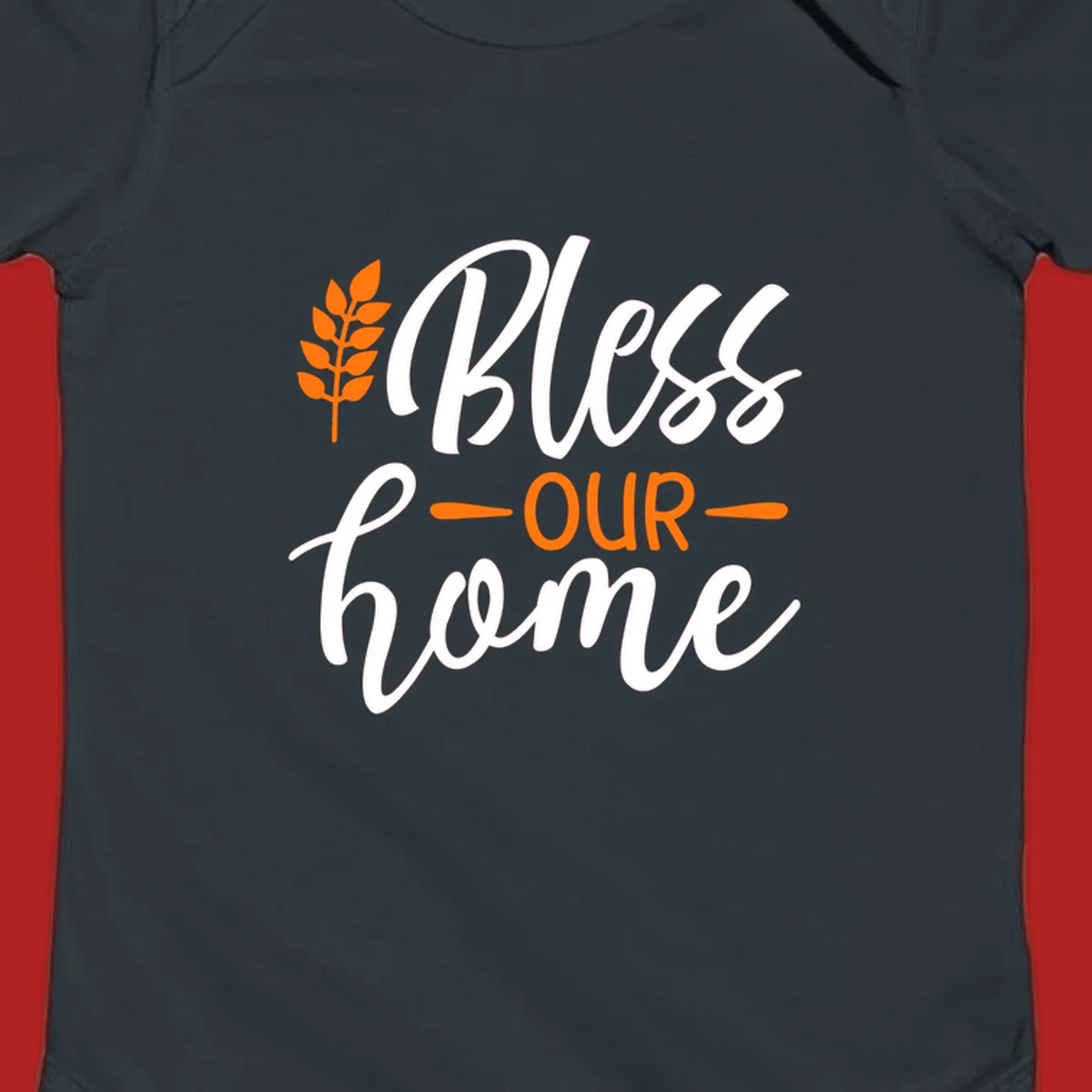 Bless our home autumn wheat design with orange wheat stalk and text.
