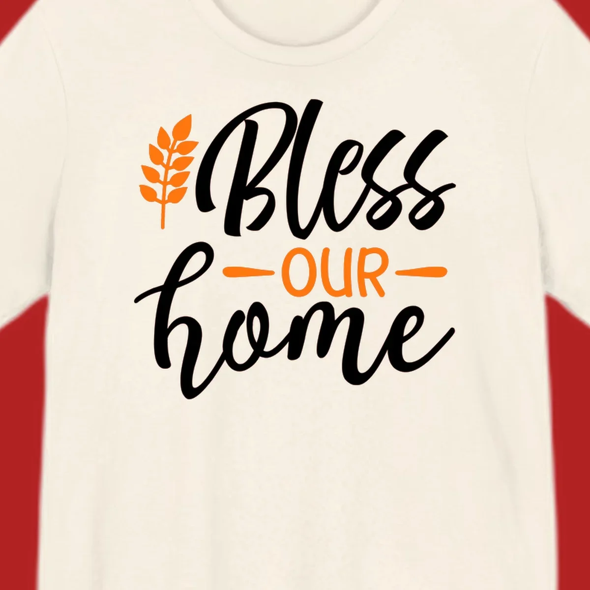 Bless our home autumn wheat design with orange wheat stalk and text.