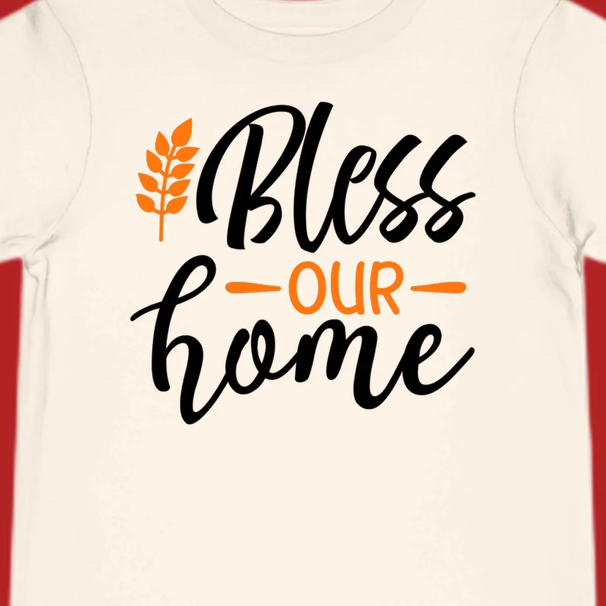 Bless our home autumn wheat design with orange wheat stalk and text.