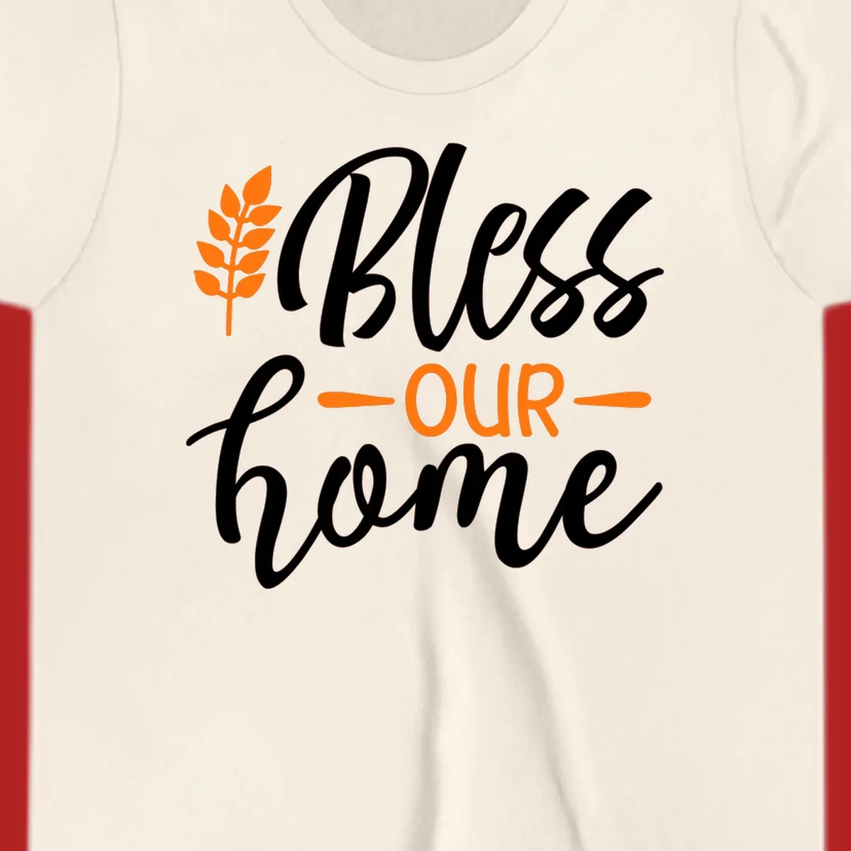 Bless our home autumn wheat design with orange wheat stalk and text.