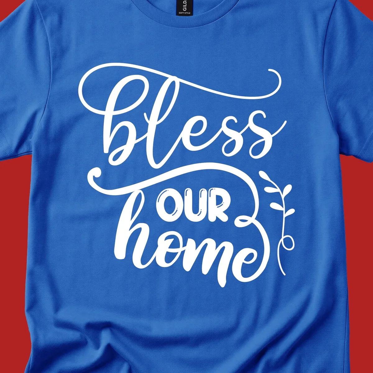 Bless our home typography design with floral accents.