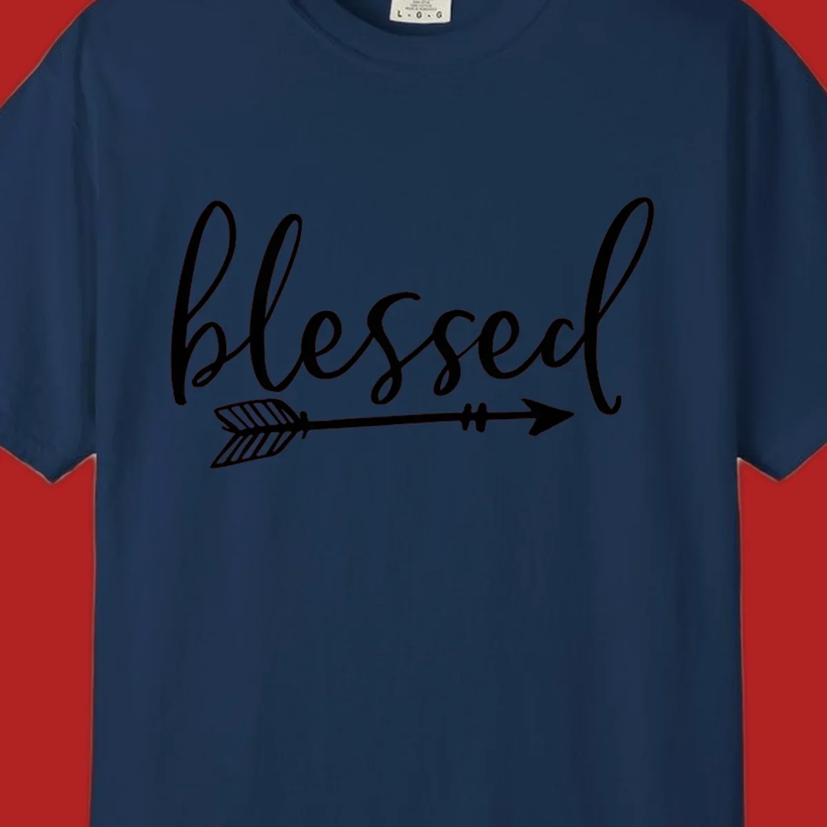 Blessed arrow script design with flowing text and an arrow graphic.