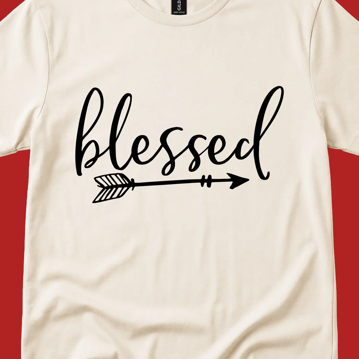 Blessed arrow script design with flowing text and an arrow graphic.