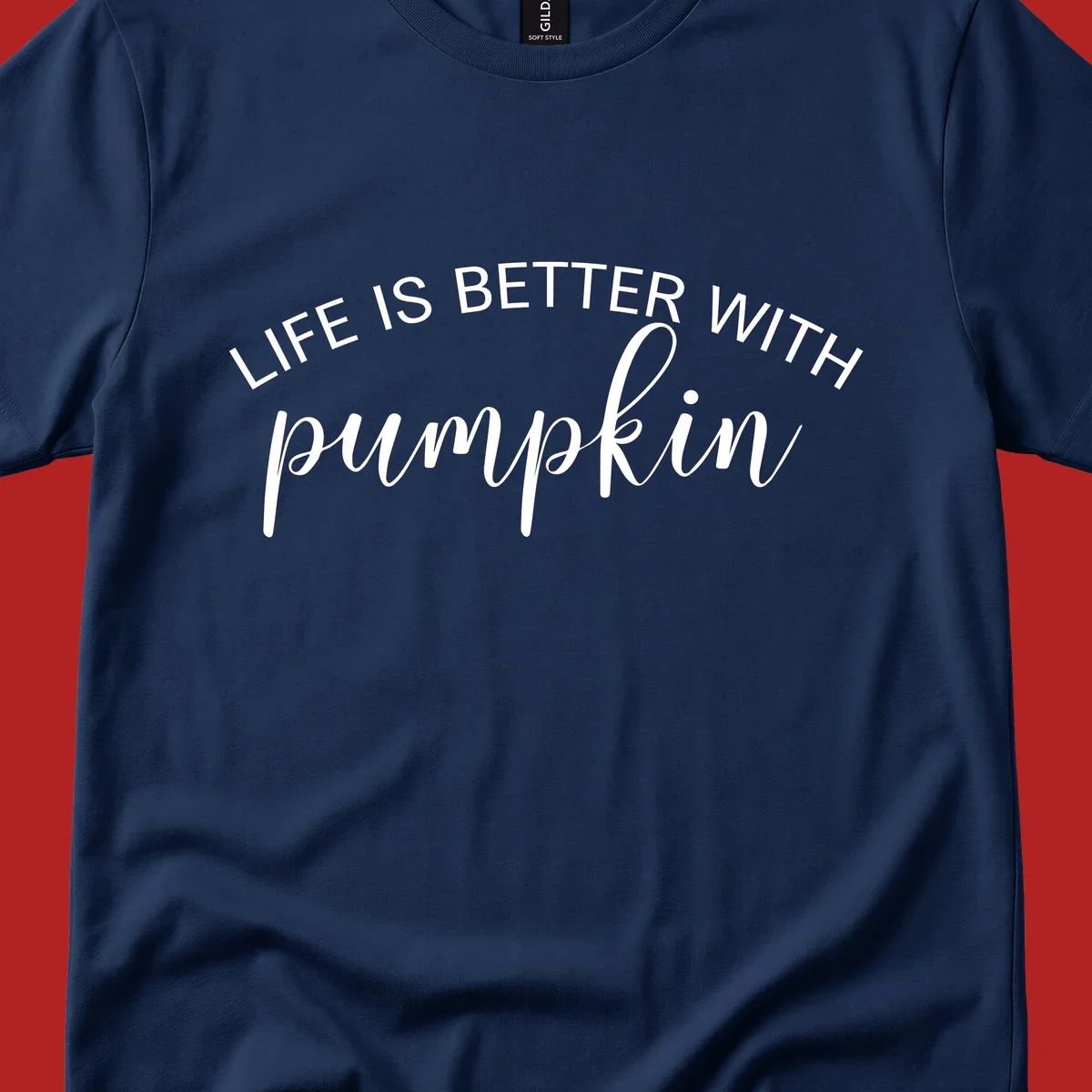 Life is better with pumpkin phrase in white text on black background.