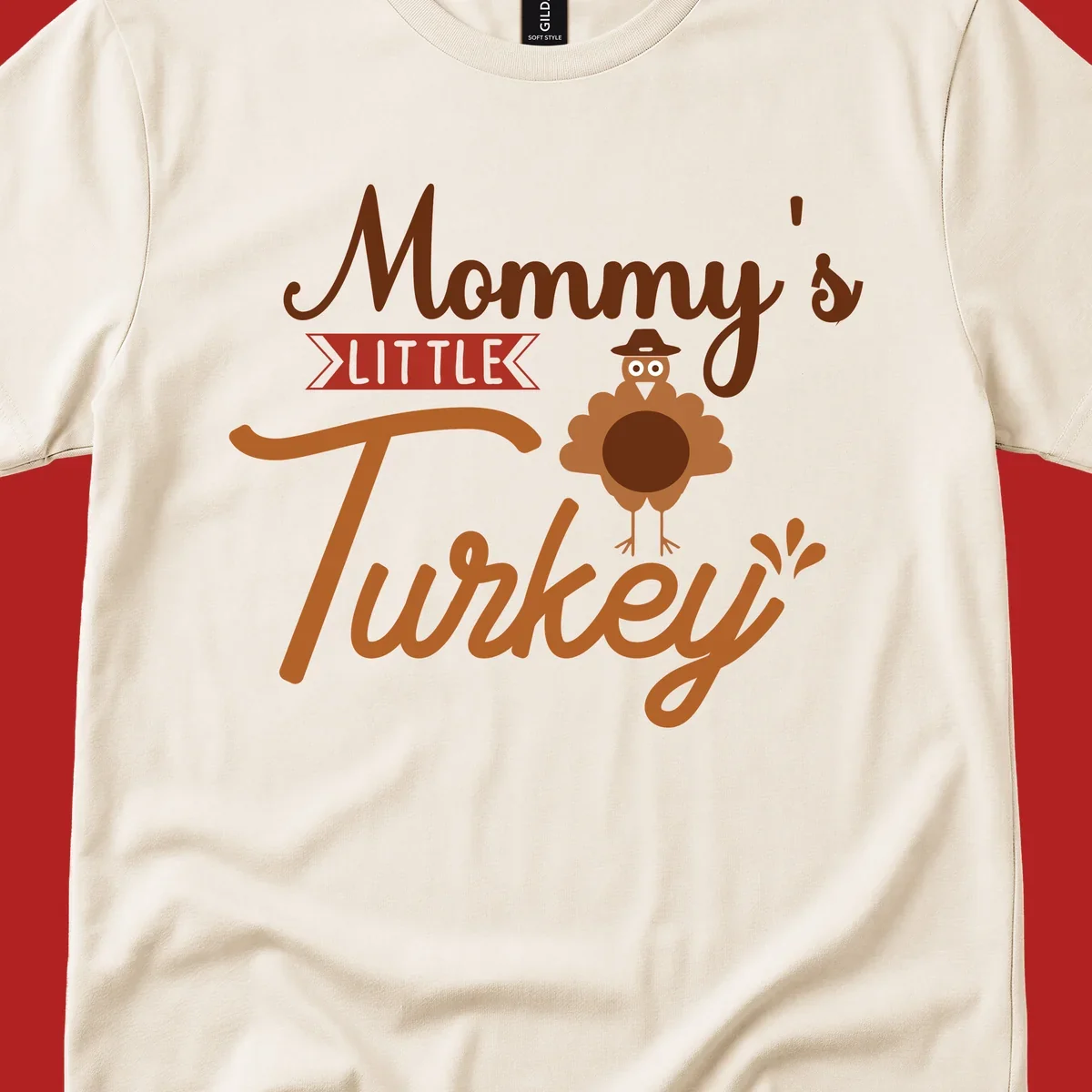 Mommy's Little Turkey Thanksgiving graphic with a cartoon turkey and playful text.