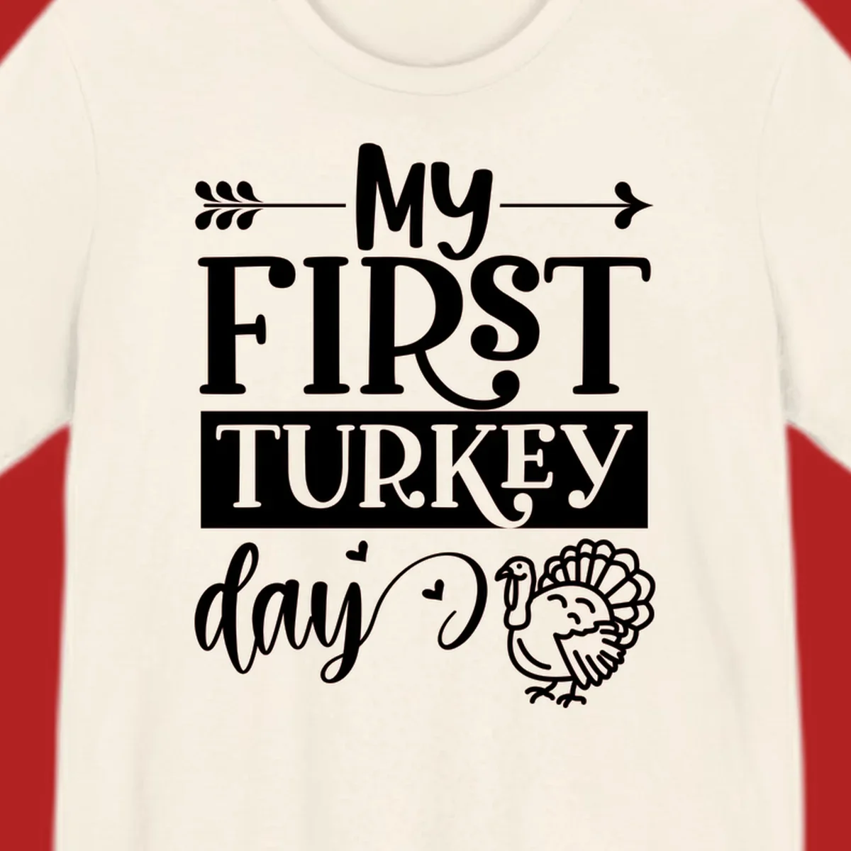 My First Turkey Day baby design with text and a cute turkey illustration.