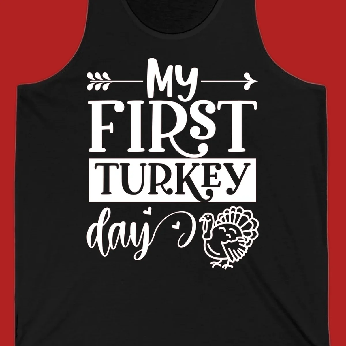 My First Turkey Day baby design with text and a cute turkey illustration.