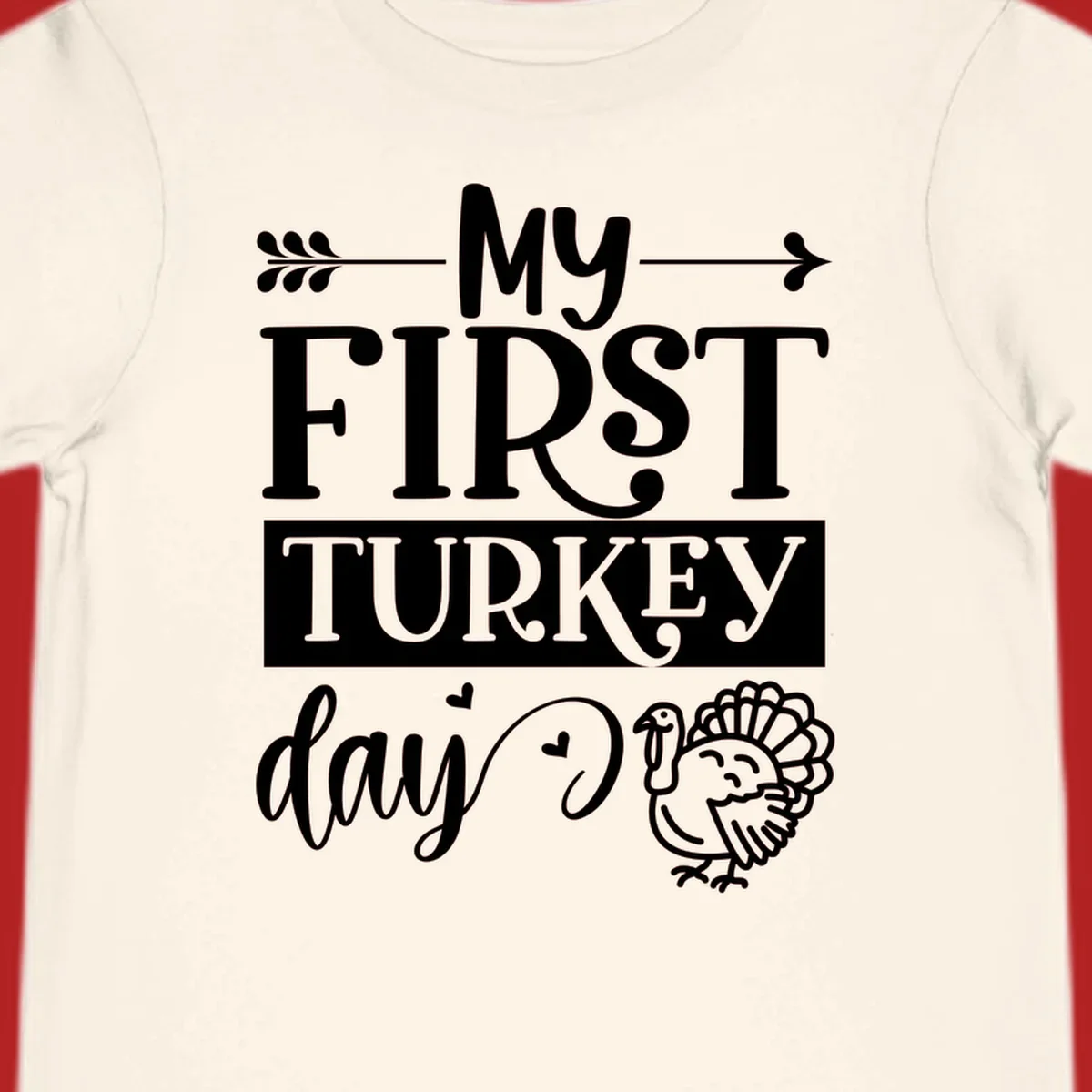 My First Turkey Day baby design with text and a cute turkey illustration.