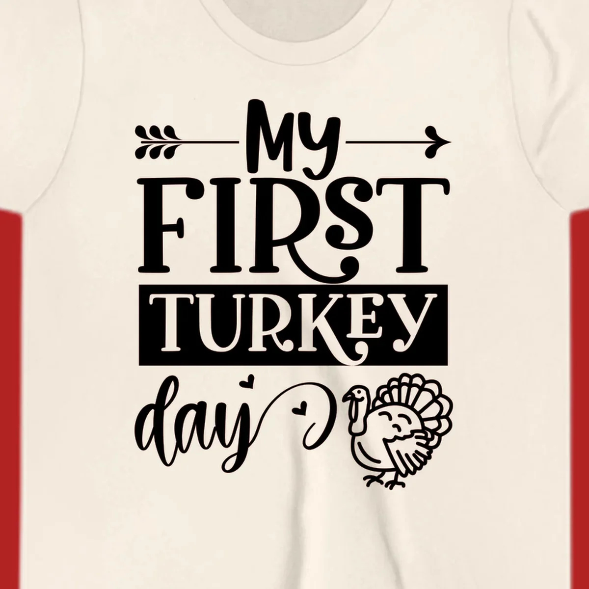 My First Turkey Day baby design with text and a cute turkey illustration.