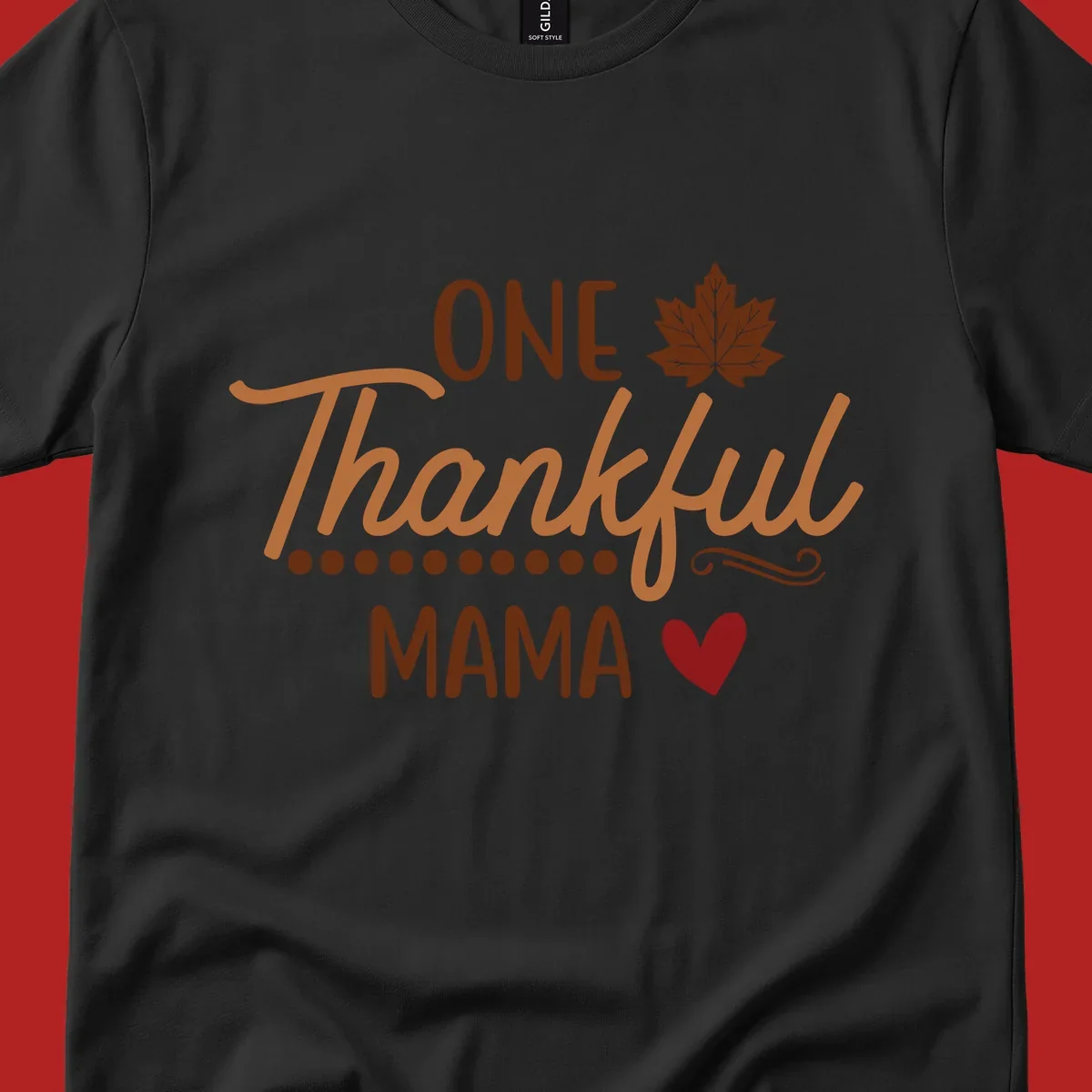 Thankful mama text with leaf and heart graphic, thankful-mama.