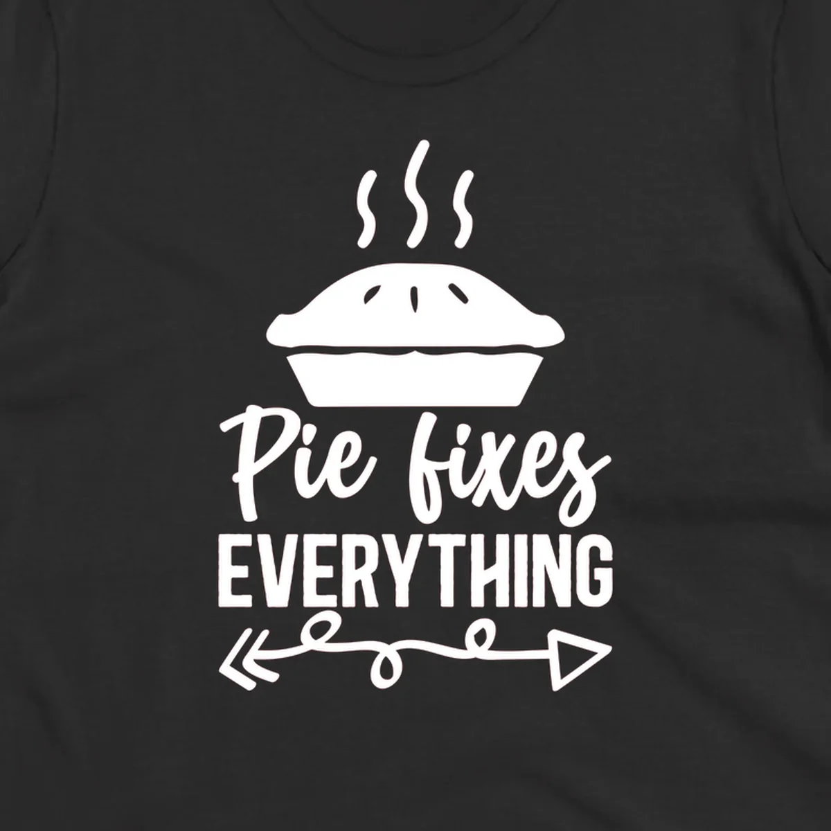Pie fixes everything graphic with steaming pie and decorative arrows.