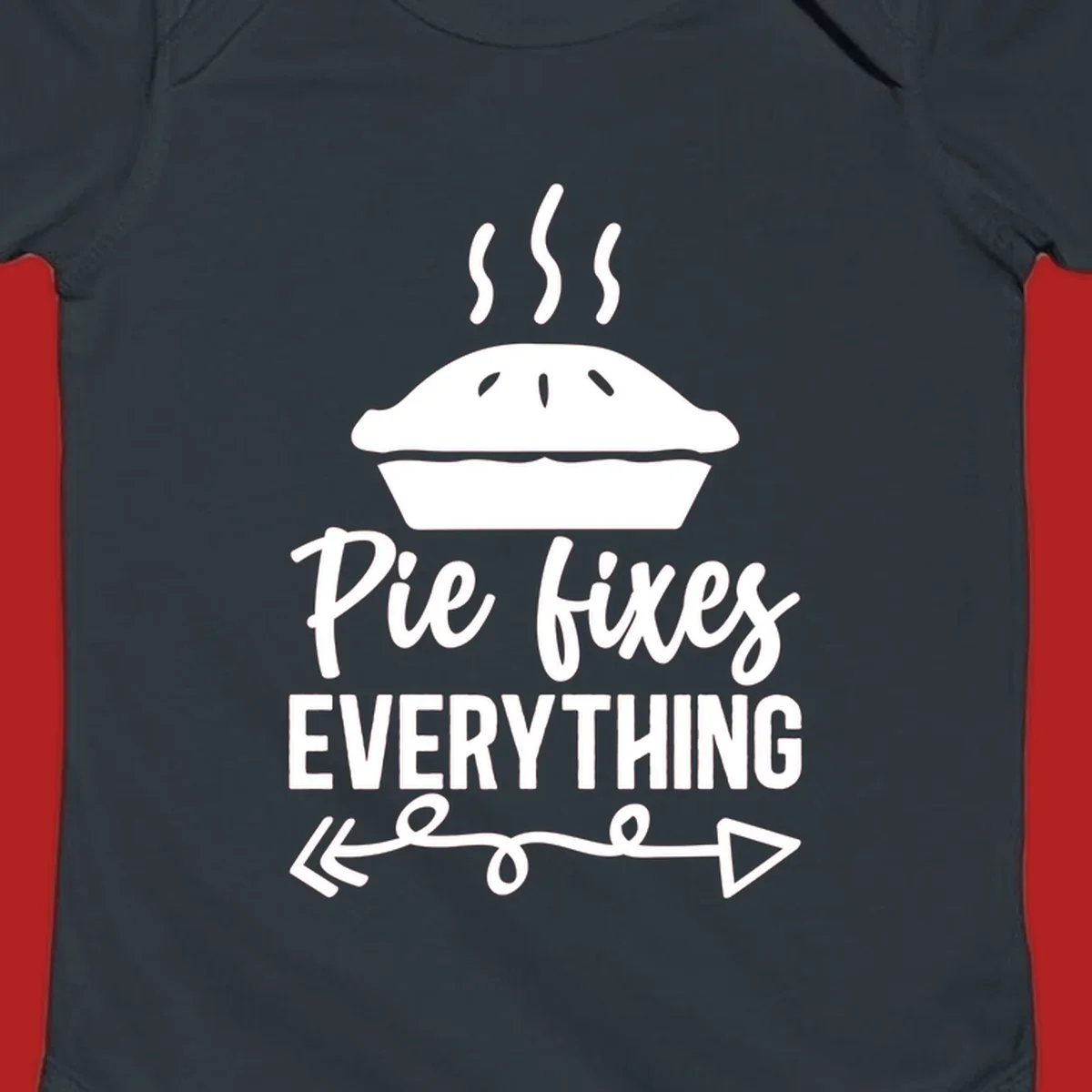Pie fixes everything graphic with steaming pie and decorative arrows.
