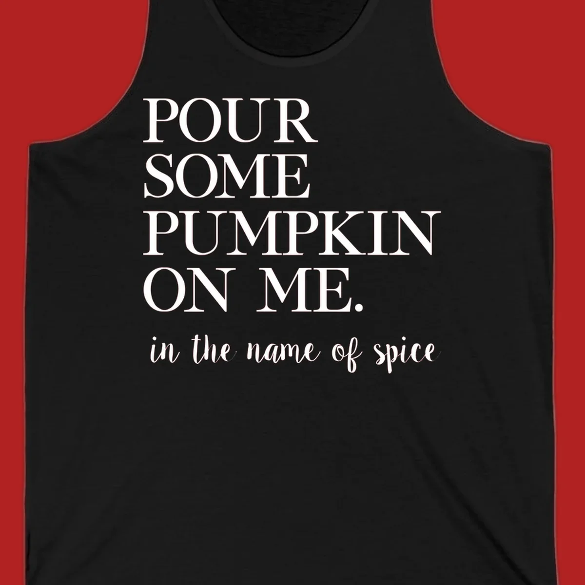 Pumpkin spice phrase in white text on black and white backgrounds.