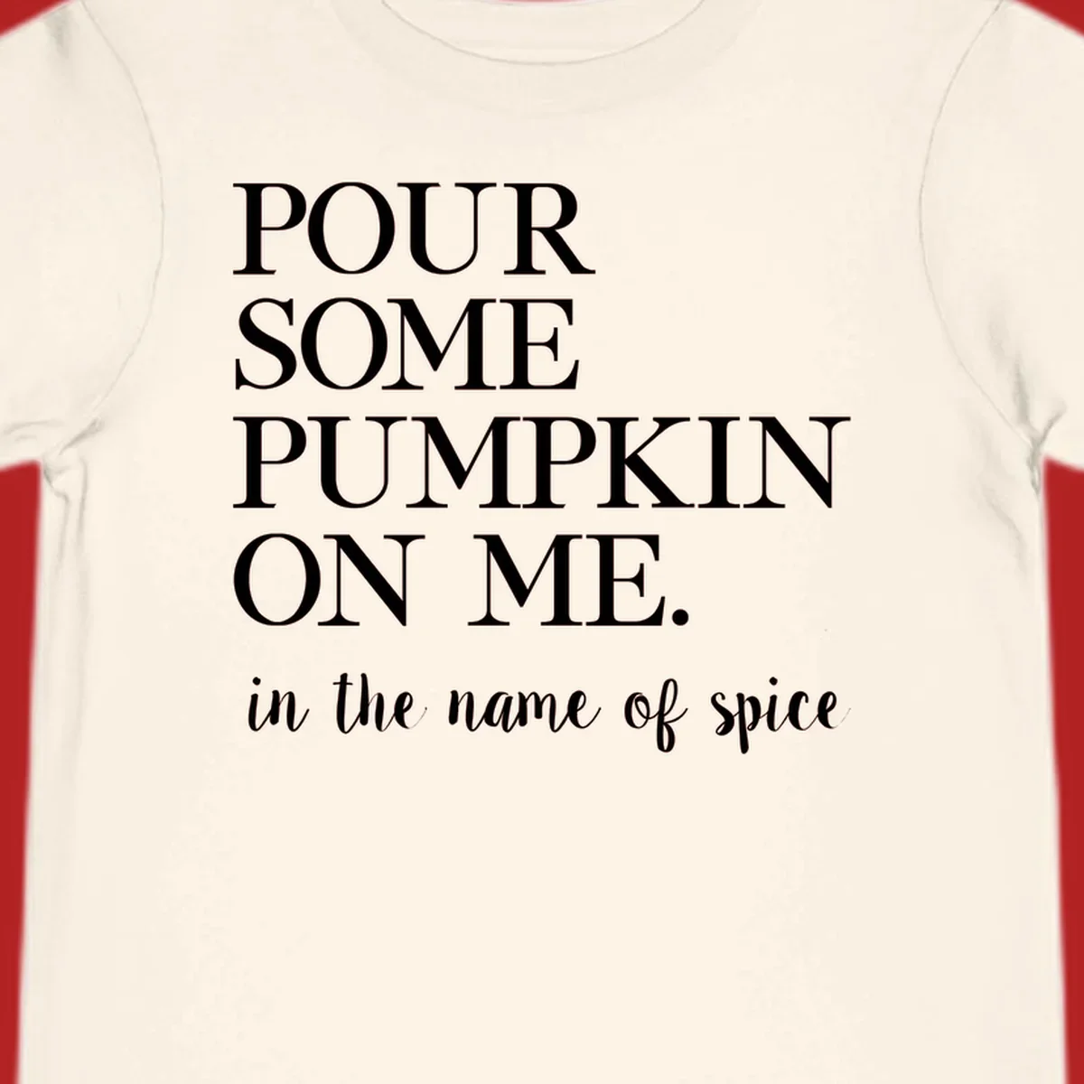 Pumpkin spice phrase in white text on black and white backgrounds.
