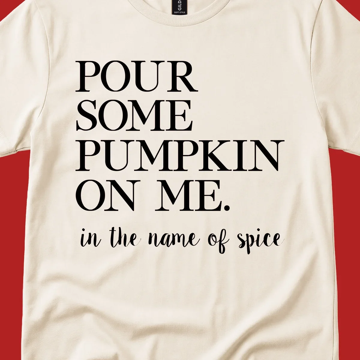 Pumpkin spice phrase in white text on black and white backgrounds.