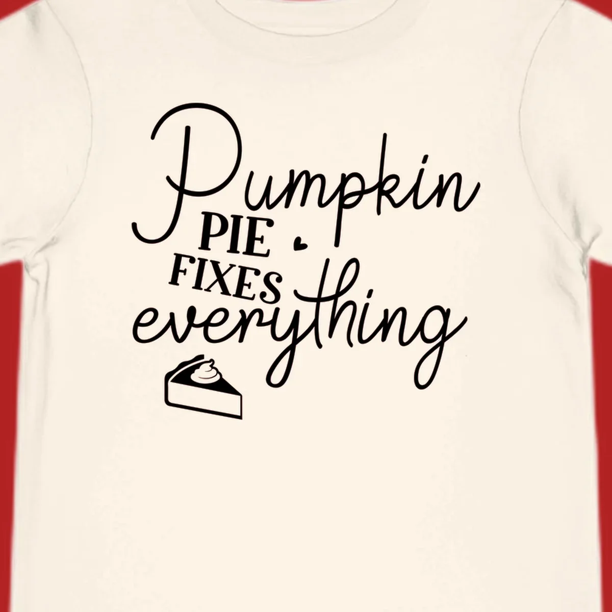 Pumpkin Pie Fixes Everything quote with pie slice illustration.