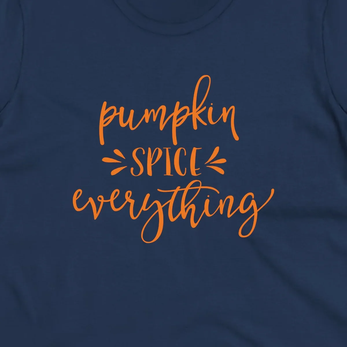 Pumpkin Spice Everything text design in orange script font, celebrating fall.