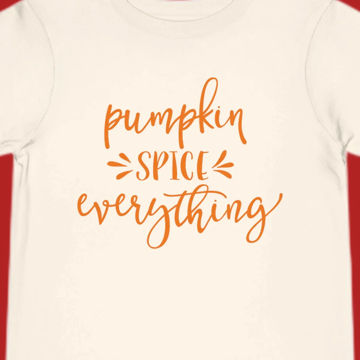 Pumpkin Spice Everything text design in orange script font, celebrating fall.