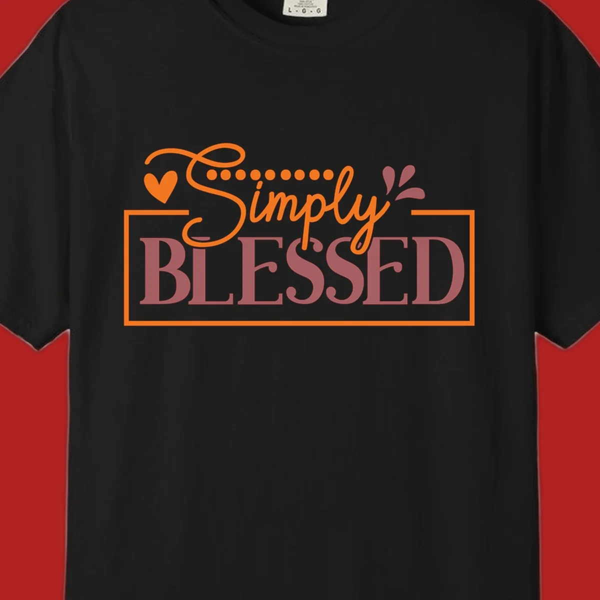 Simply Blessed phrase with heart and dots graphic tee.