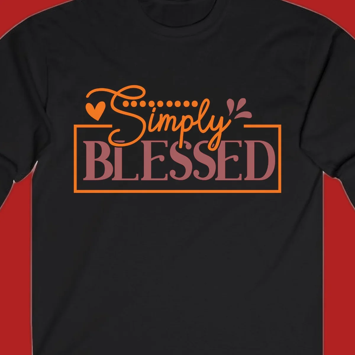 Simply Blessed phrase with heart and dots graphic tee.