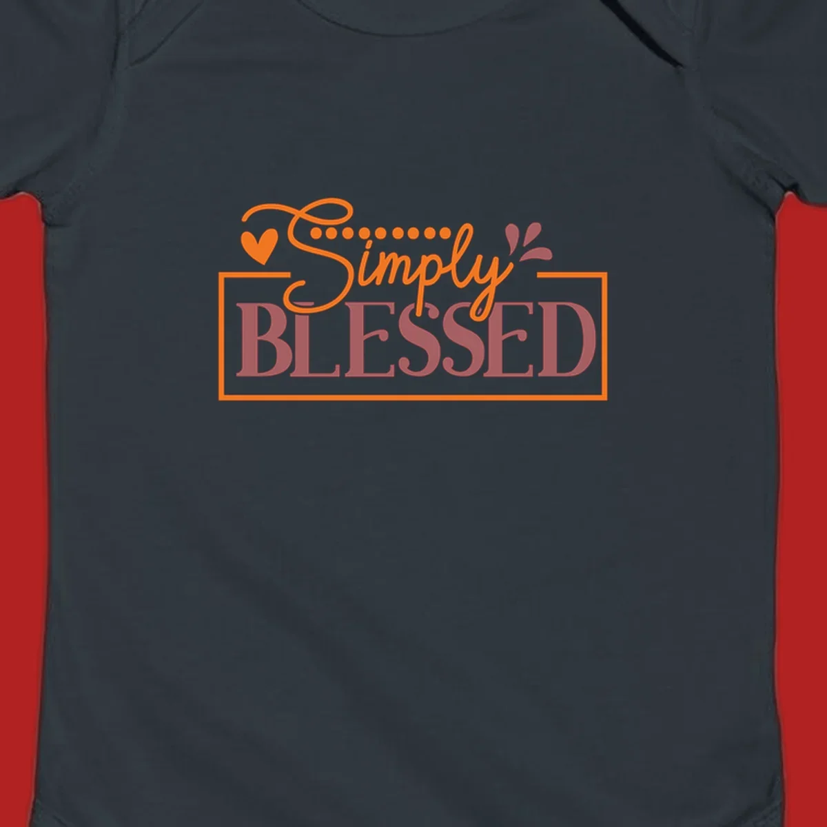 Simply Blessed phrase with heart and dots graphic tee.
