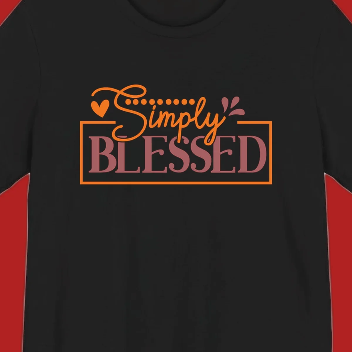 Simply Blessed phrase with heart and dots graphic tee.