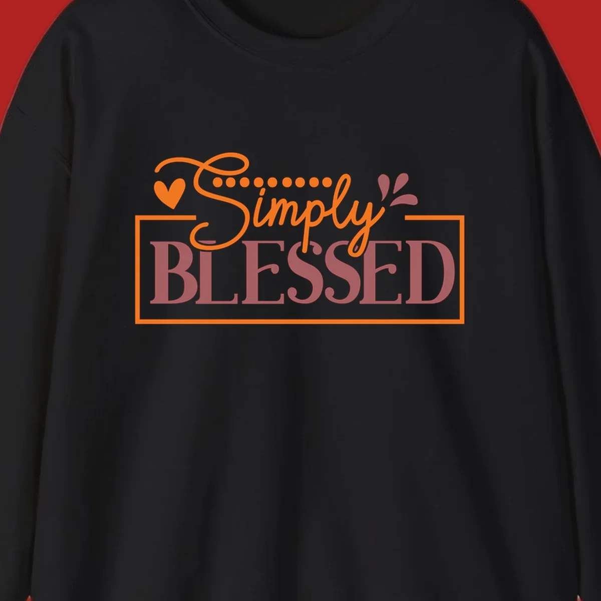 Simply Blessed phrase with heart and dots graphic tee.