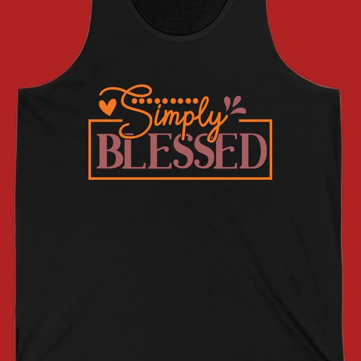 Simply Blessed phrase with heart and dots graphic tee.