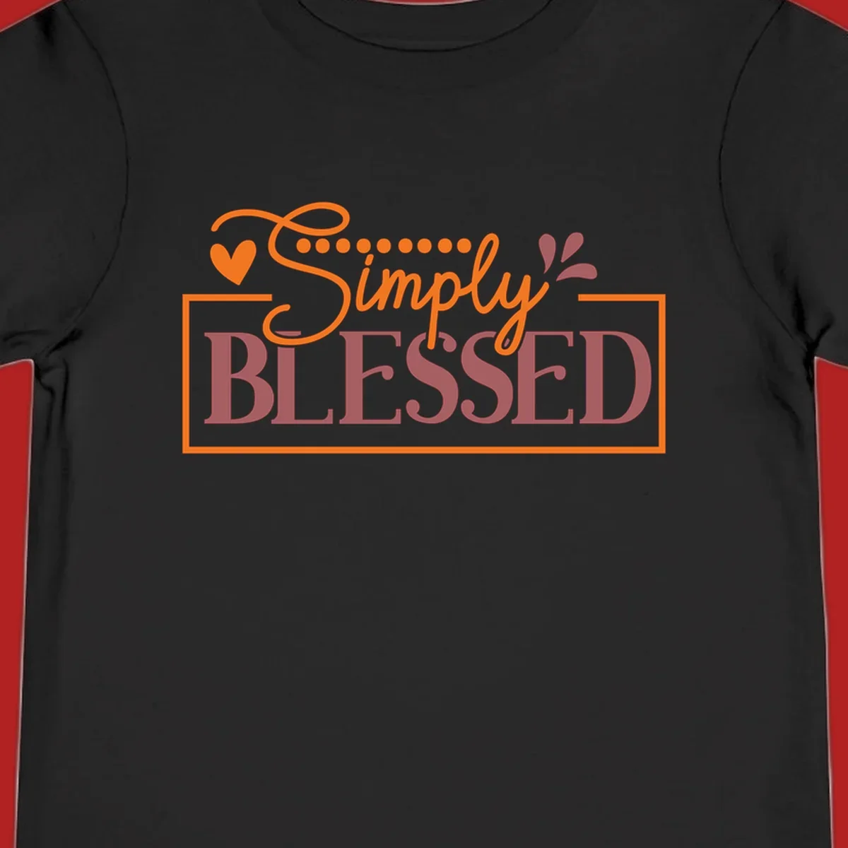 Simply Blessed phrase with heart and dots graphic tee.