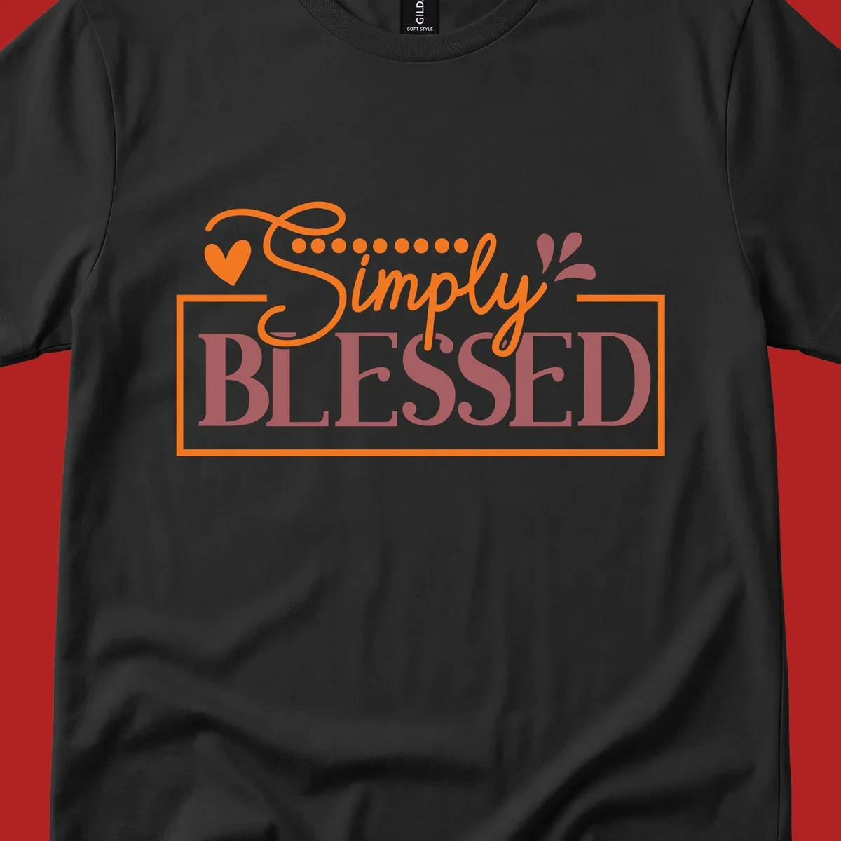 Simply Blessed phrase with heart and dots graphic tee.