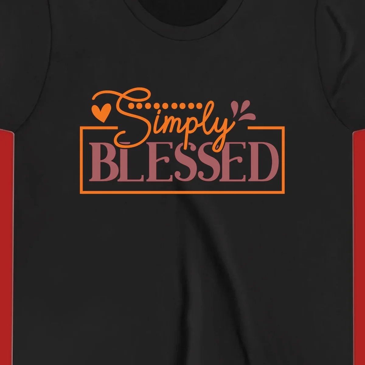 Simply Blessed phrase with heart and dots graphic tee.